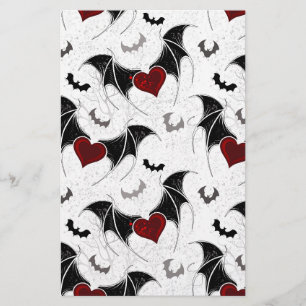 Papeterie Coeur d'Halloween avec ailes de chauve-souris noir