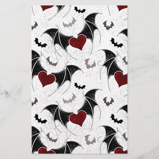 Papeterie Coeur d'Halloween avec ailes de chauve-souris noir (Devant)