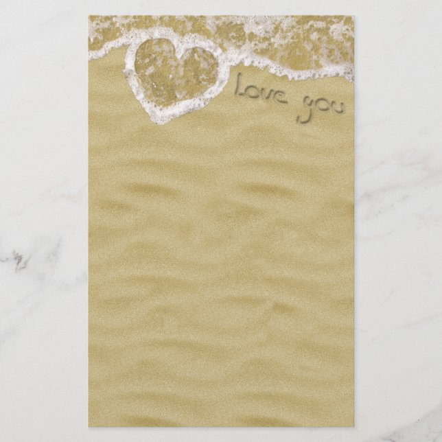 Papeterie Coeur "Love you" écrit dans Sable (Devant)