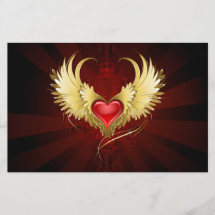 Papeterie Coeur rouge avec ailes d'or