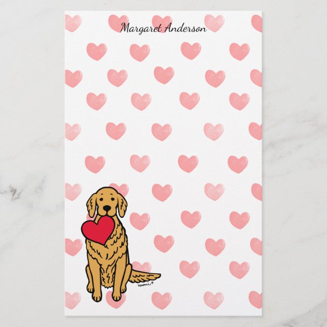 Papeterie Coeurs de dessin de Golden Retriever (Devant)