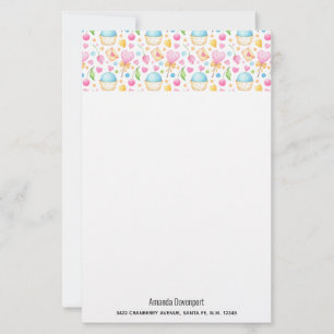 Papeterie Coeurs et cupcakes Motif d'aquarelle