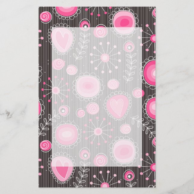 Papeterie Coeurs et fleurs rose et bleu Whimsical (Devant)