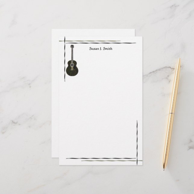 Papeterie Conception de guitare noire (Devant/Arrière en situation)