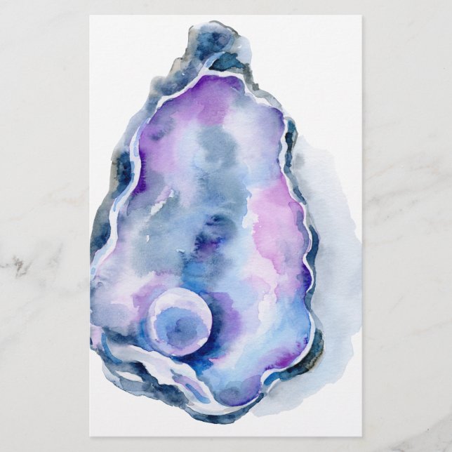 Papeterie Coquille d'huître d'aquarelle avec la perle (Devant)