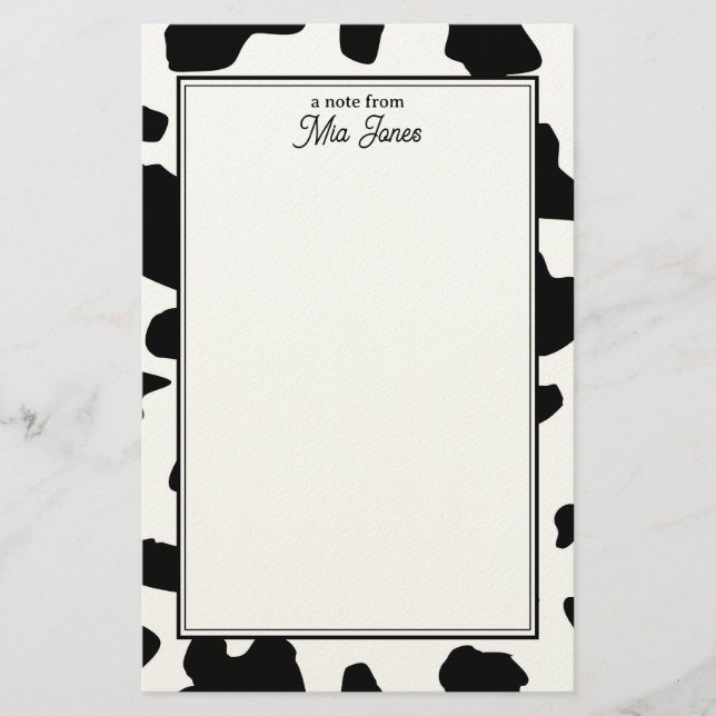 Papeterie Cow Print Pattern Black and White Personalized (Devant)