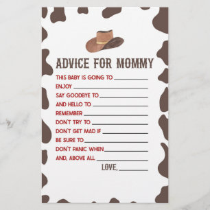 Papeterie Cowboy Rodeo Conseils Baby shower Activité de jeu
