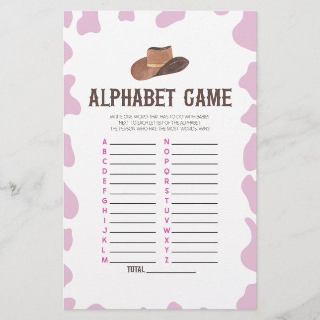 Papeterie Cowgirl Rodeo Western Alphabet Baby shower Jeu (Devant)