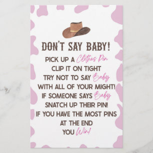 Papeterie Cowgirl Rodeo Western ne pas dire Baby shower jeu