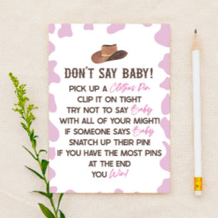 Papeterie Cowgirl Rodeo Western ne pas dire Baby shower jeu