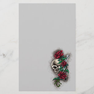 Papeterie Crâne occidental avec les roses rouges et le
