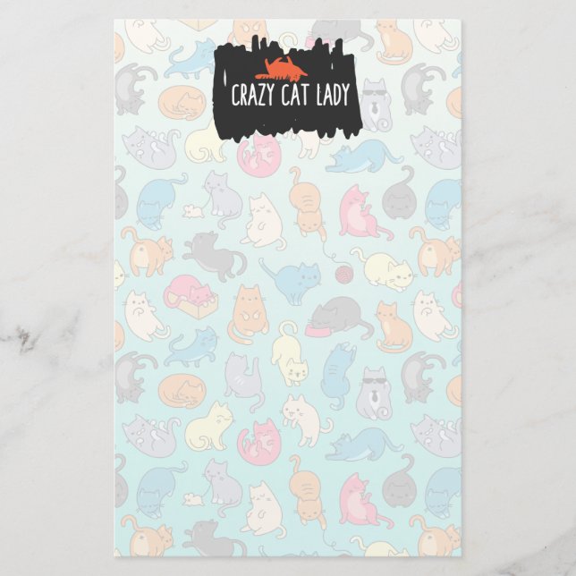 Papeterie Crazy Cat Lady Cute et Playay Cat Motif (Devant)