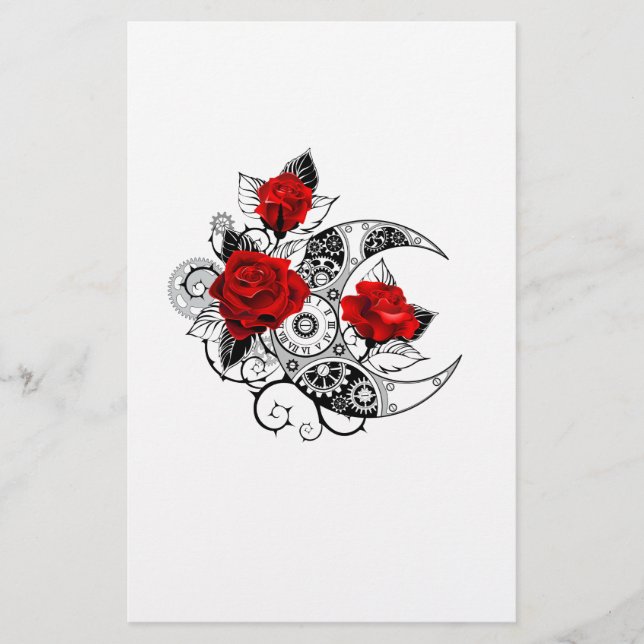Papeterie Croissant mécanique avec roses rouges (Devant)