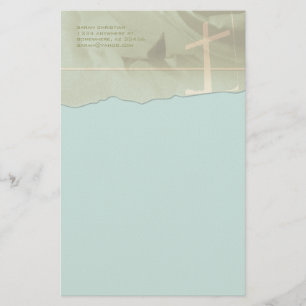 Papeterie Croix Chrétienne Papier Tordu Bord Sur Aqua Blue