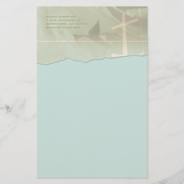 Papeterie Croix Chrétienne Papier Tordu Bord Sur Aqua Blue (Devant)