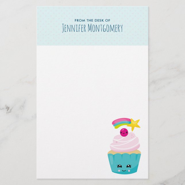 Papeterie Cupcake bleu mignon avec visage Kawaii (Devant)