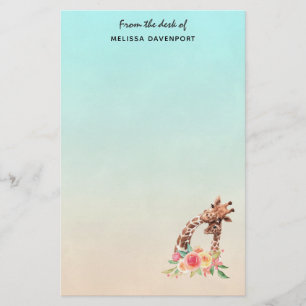Papeterie Cute Giraffe Aquarelle Maman & Bébé