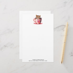 Papeterie Cute Kitten dans un Teacup avec les coeurs