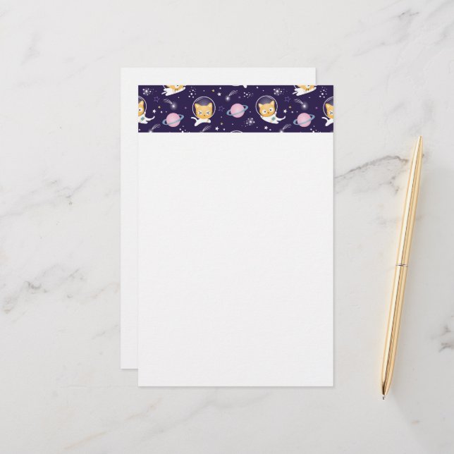Papeterie Cute Kitty Chat Astronauts Motif (Devant/Arrière en situation)