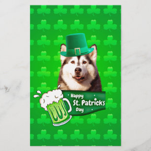Papeterie Cute Siberian Husky Chien Casquette St. Patrick's 