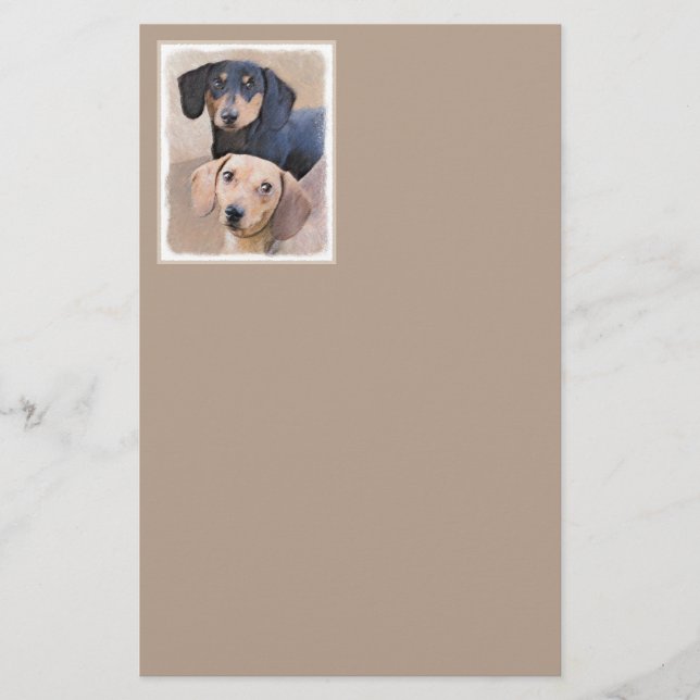 Papeterie Dachshund (Smooth) Peinture - Art Chien original (Devant)