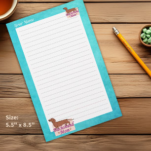 Papeterie Dachshund Votre Nom Maman Bordure Turquoise Papete