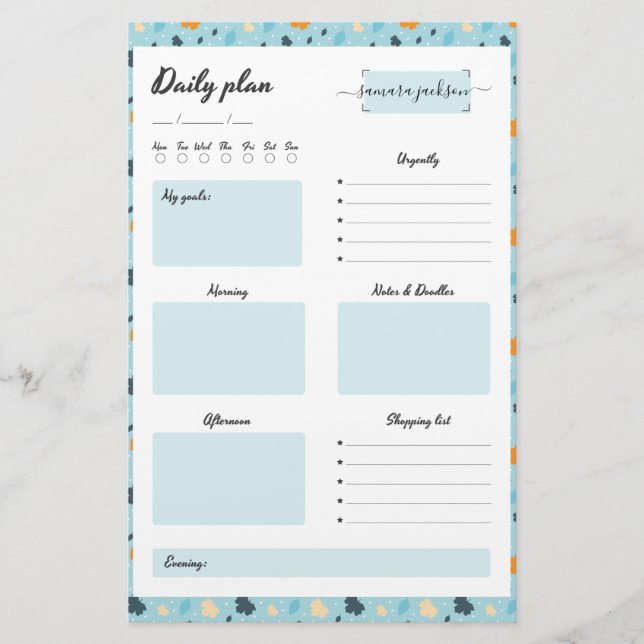 Papeterie Daily Planner personnalisé mignon élégant - bleu (Devant)