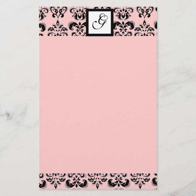 Papeterie DAMASK CARRÉ MONOGRAM, noir et rose (Devant)