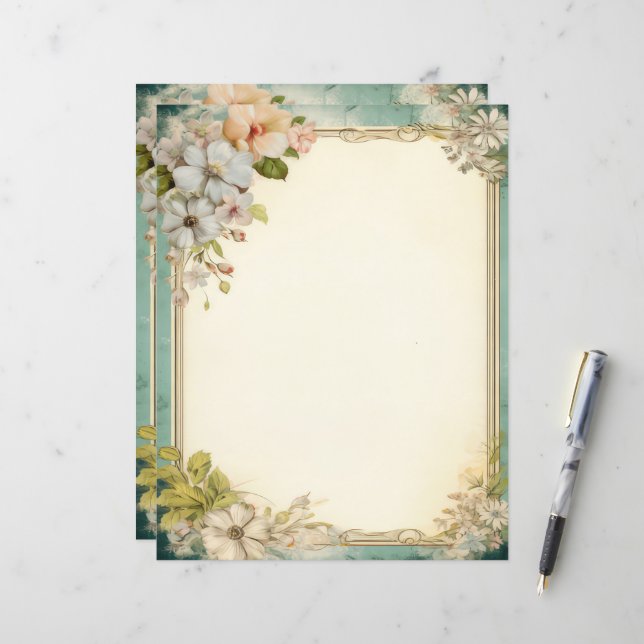 Papeterie de journal de bricolage floral shabby ch (Devant/Arrière en situation)