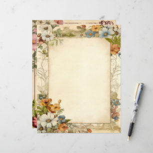 Papeterie de journal vintage antique floral junk