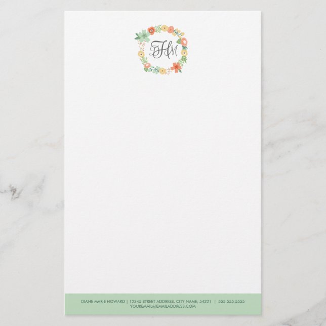 Papeterie de monogramme Floral doux (Devant)