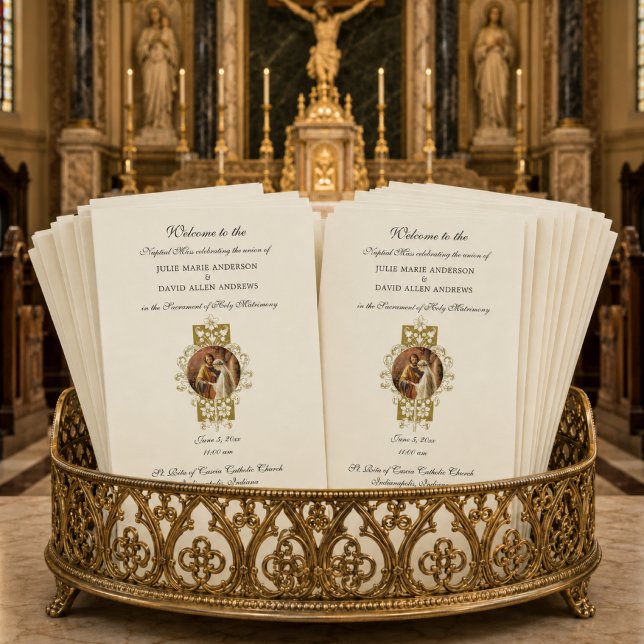 Papeterie de programme de mariage catholique éléga (Créateur téléchargé)
