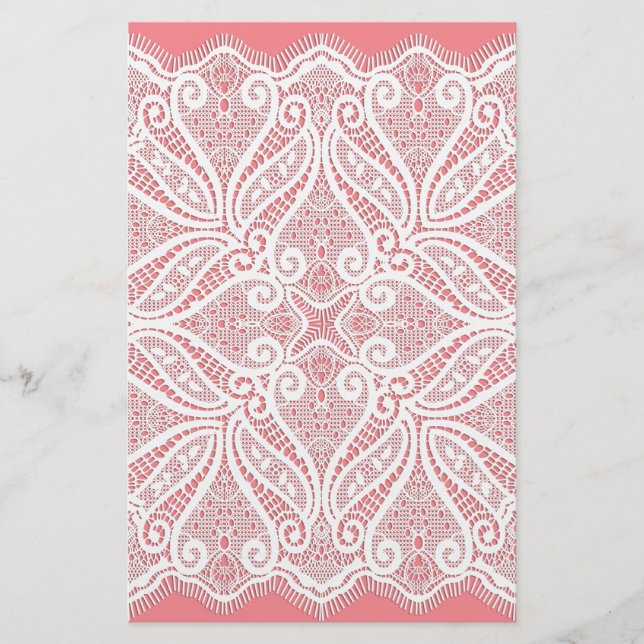 Papeterie dentelle rose vif blanc vintage (Devant)