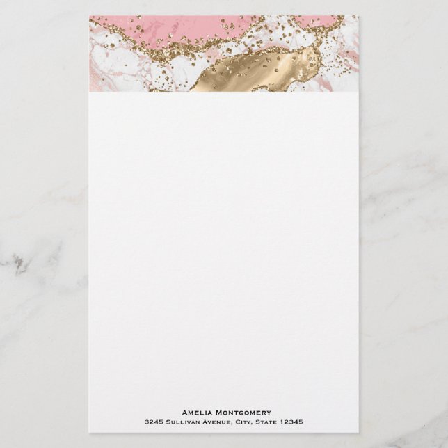 Papeterie Design Rose de luxe en marbre rose or (Devant)