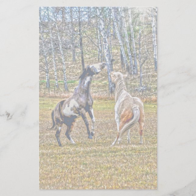 Papeterie Deux Chevaux de Peinture Pinto Jouant Équine Art D (Devant)