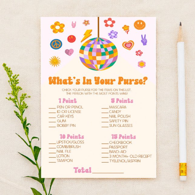 Papeterie Discothèque Retro 70's What's In Purse Baby shower (Créateur téléchargé)