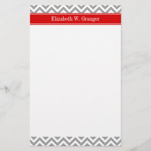 Papeterie Dk Gray White LG Chevron Red Name monogram