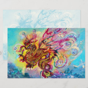 Papeterie DRAGON DE MER ENTRE VAGUES Imaginaire Bleu rose