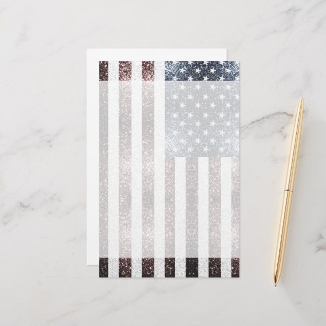 Papeterie Drapeau rustique rouge blanc bleu étincelant USA (Devant/Arrière en situation)