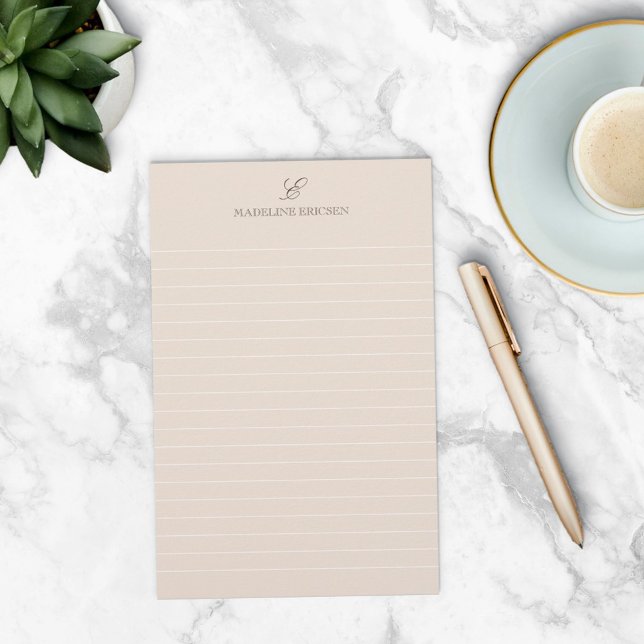 Papeterie Élégance simple Tan Brown Monogramme Liné (Créateur téléchargé)