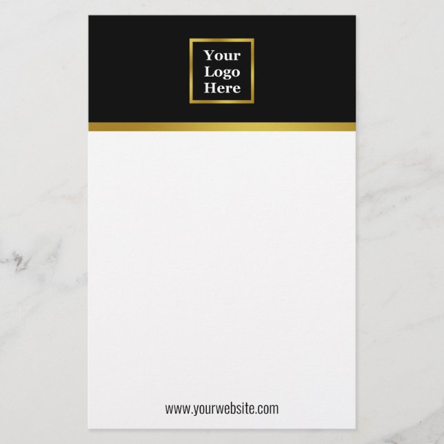 Papeterie Elégant Black White Gold Votre logo ici Modèle (Devant)