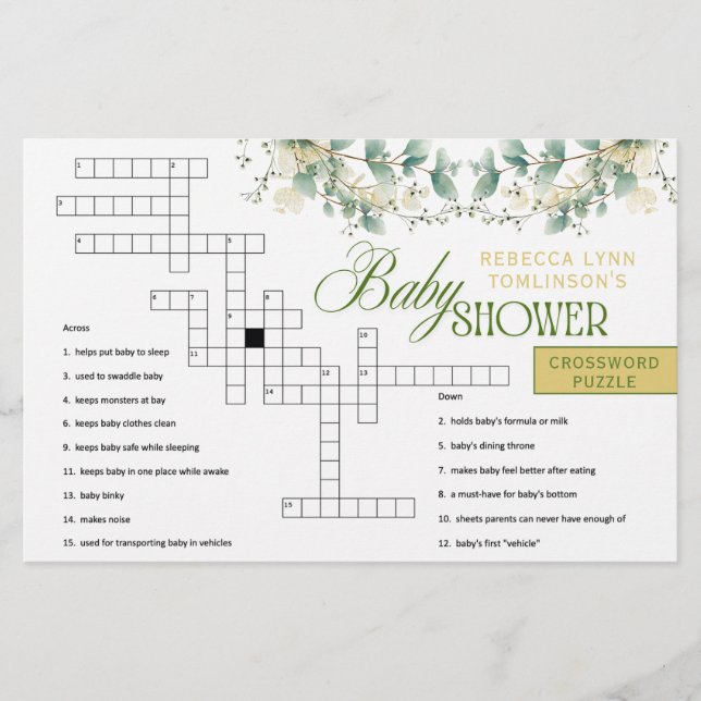 Papeterie Elégant Eucalyptus Genre Neutre Baby shower Jeu (Devant)