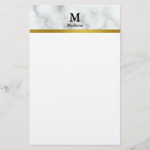 Papeterie Élégant Marbre blanc Faux avec nom et monogramme