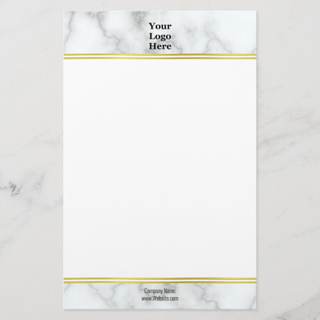 Papeterie Elégant Marbre blanc Faux Votre Logo Ici (Devant)