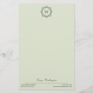 Papeterie Élégant Monogramme et nom vert d'olive géométrique