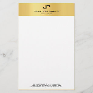 Papeterie Élégant Monogramme Gold White Modèle Modern