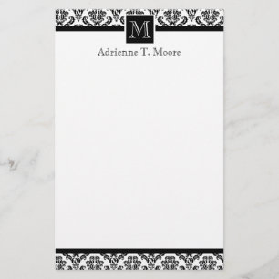 Papeterie Élégant Monogramme noir blanc Papier à lettres ini