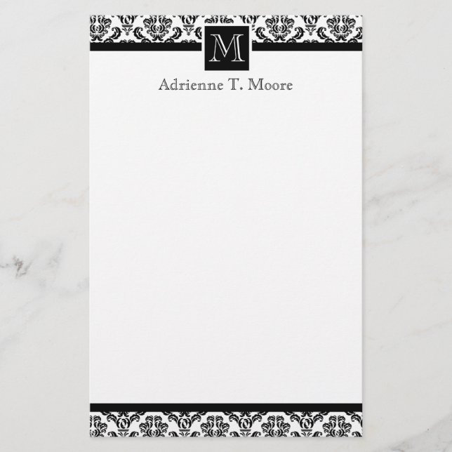 Papeterie Élégant Monogramme noir blanc Papier à lettres ini (Devant)