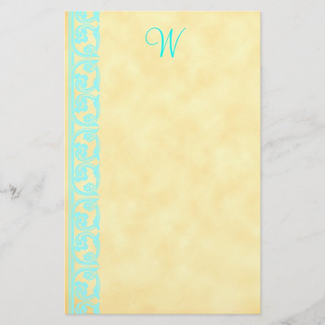Papeterie Élégant Monogramme Personnalisé Turquoise (Devant)