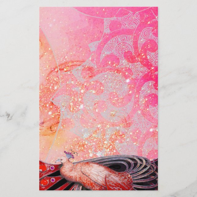 PAPETERIE ÉLÉGANT PEACOCK EN ROUGE SPARKLING ROSE FUCHSIA (Devant)